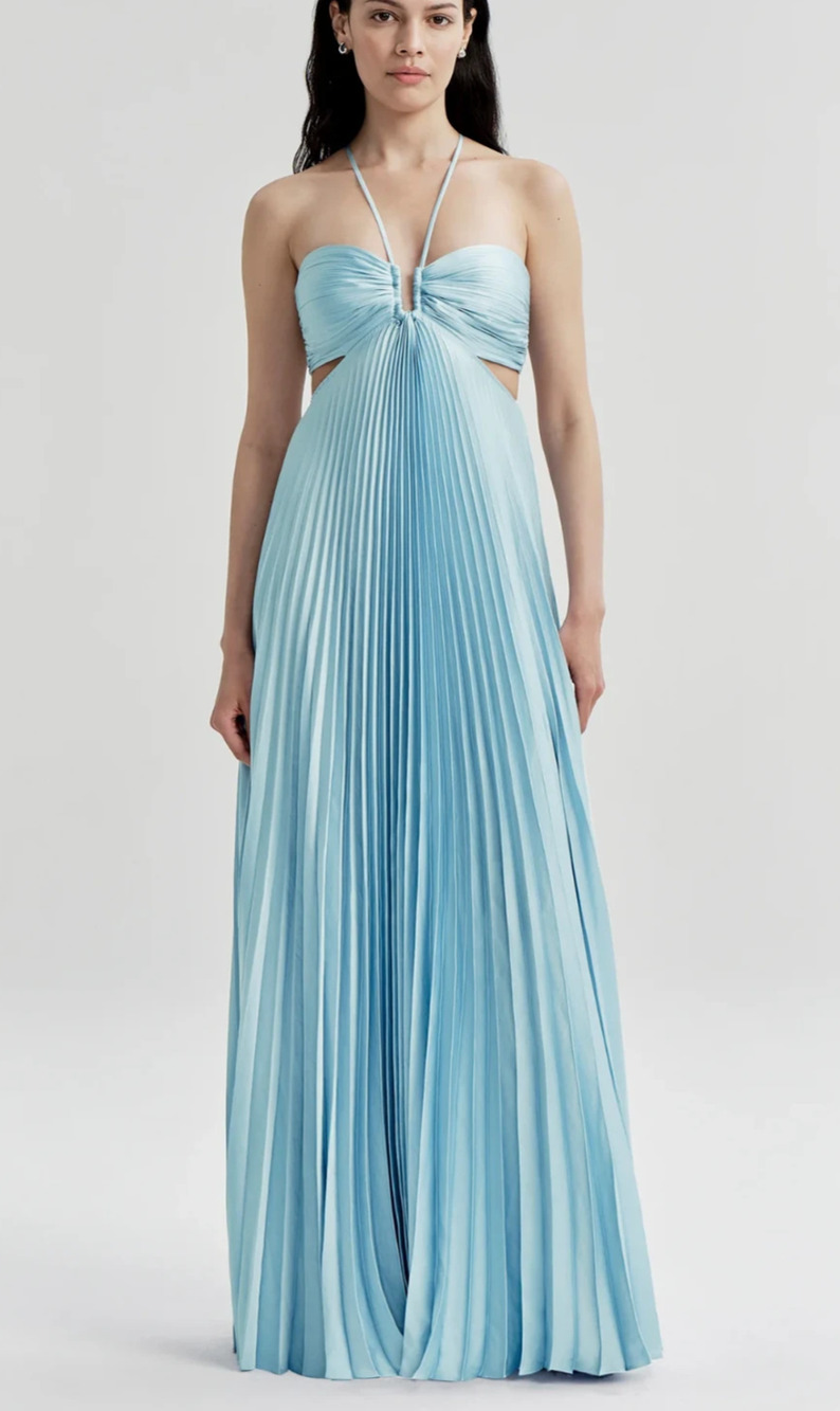 A.L.C. Moira Satin Pleated Maxi Dress blue Pleated Size 4 A011305